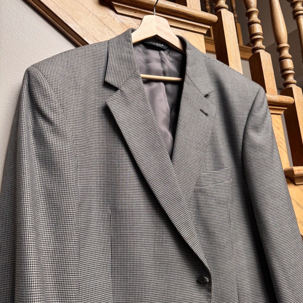 JOS A BANK Mens 46R GORDON Sport Coat Blazer 100% Wool Houndstooth‎ Gray Career - Picture 4 of 11